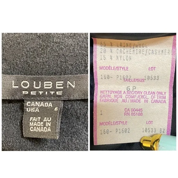 Vintage Louben Women Blazer 6P Black Wool Cashmere Button Front Jacket - Picture 6 of 6